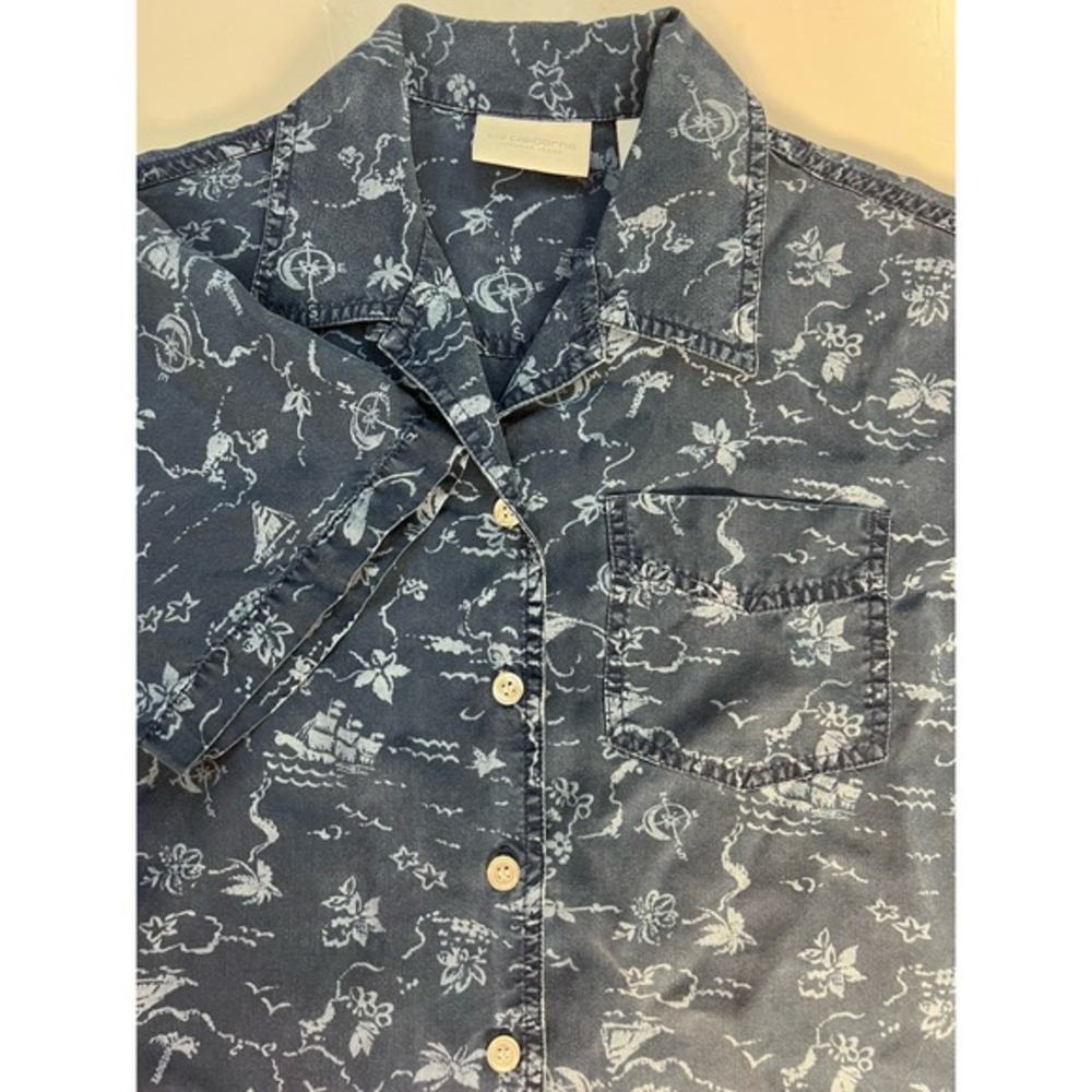 Liz Claiborne Lizwear Womens Shirt Size M Medium 100% Tencel Summer Print Button